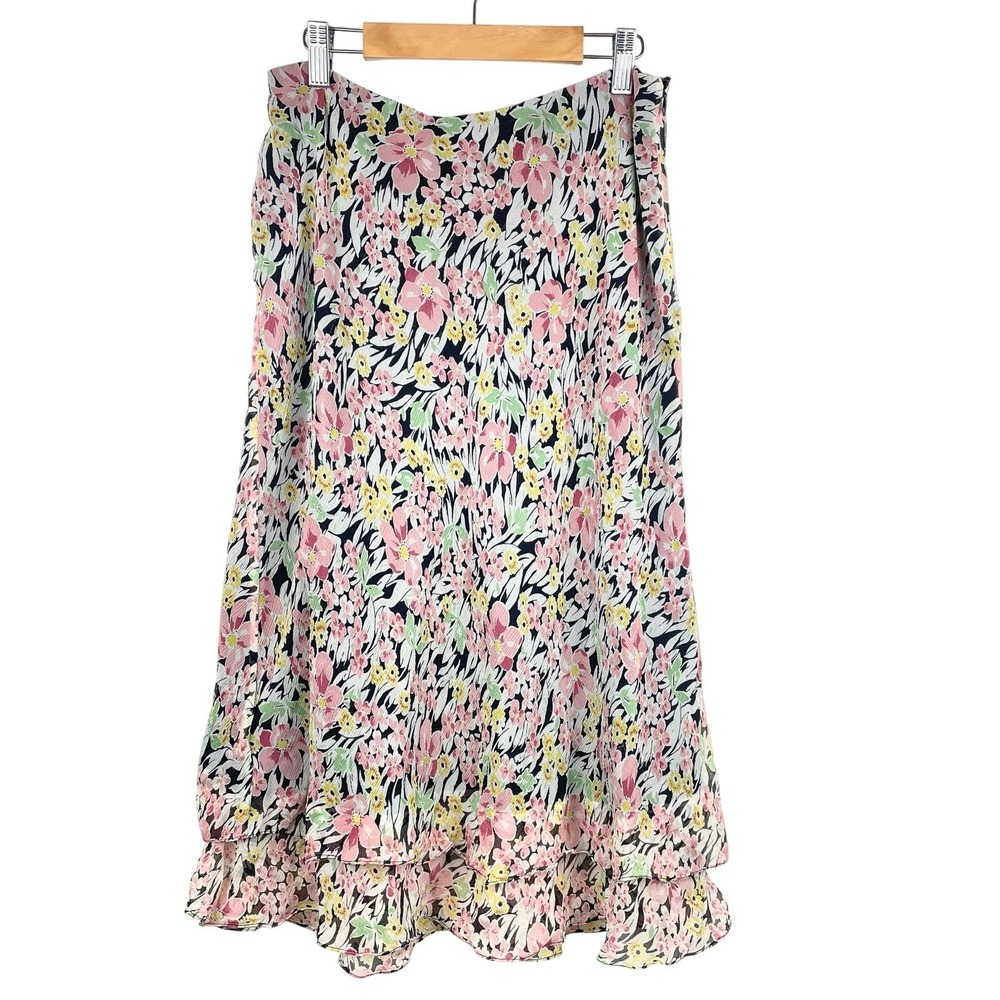 Vtg Y2K‎ 90s Skirt Sz 8 Silk Cottage Fairy Feminine Floral Midi Office Business